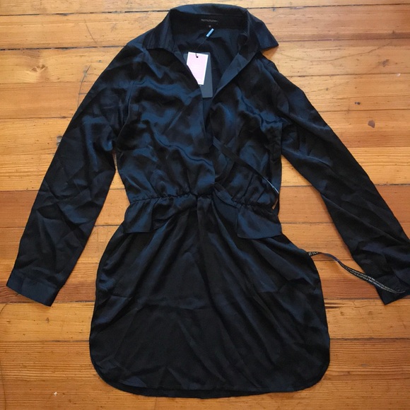 black silky shirt dress